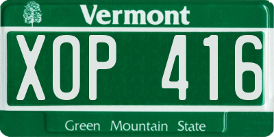 VT license plate XOP416