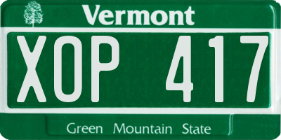 VT license plate XOP417