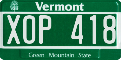 VT license plate XOP418