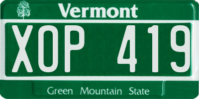 VT license plate XOP419