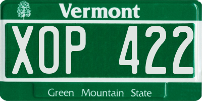 VT license plate XOP422