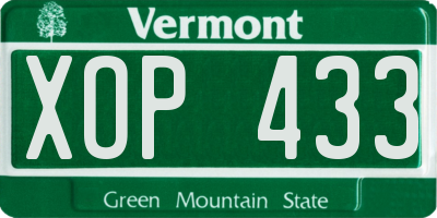 VT license plate XOP433