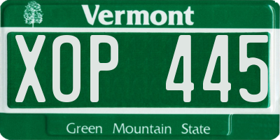 VT license plate XOP445