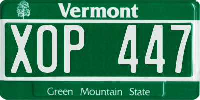 VT license plate XOP447
