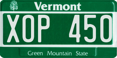 VT license plate XOP450