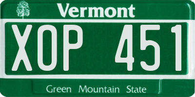VT license plate XOP451