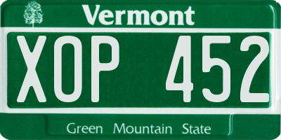 VT license plate XOP452