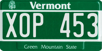 VT license plate XOP453