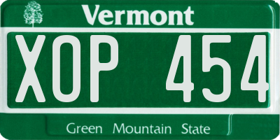 VT license plate XOP454
