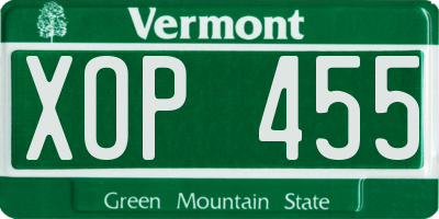 VT license plate XOP455