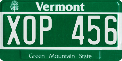 VT license plate XOP456