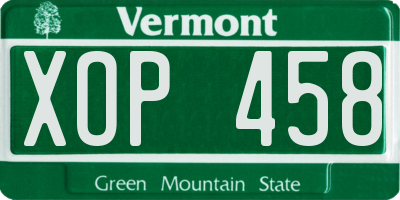 VT license plate XOP458