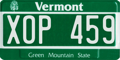 VT license plate XOP459