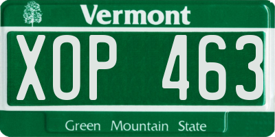 VT license plate XOP463