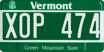 VT license plate XOP474