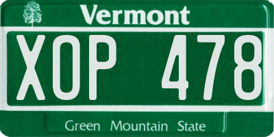 VT license plate XOP478
