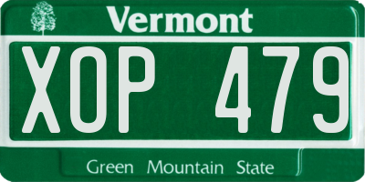 VT license plate XOP479