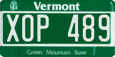 VT license plate XOP489
