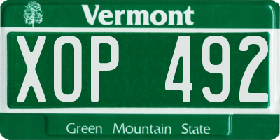VT license plate XOP492