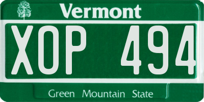 VT license plate XOP494