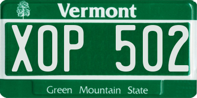 VT license plate XOP502