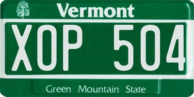 VT license plate XOP504