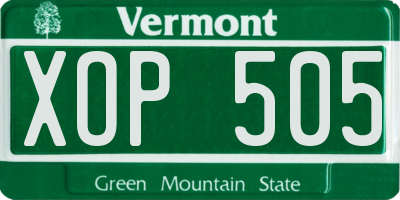 VT license plate XOP505