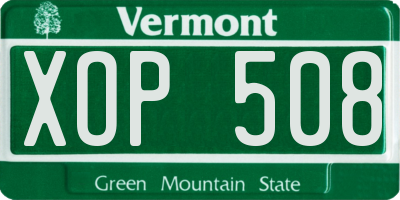 VT license plate XOP508