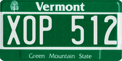 VT license plate XOP512