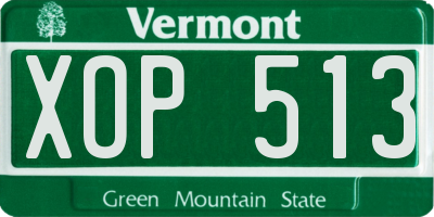 VT license plate XOP513