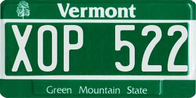 VT license plate XOP522