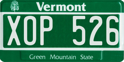 VT license plate XOP526