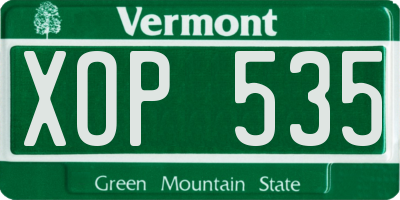 VT license plate XOP535