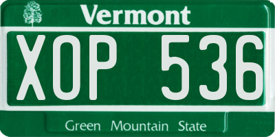 VT license plate XOP536