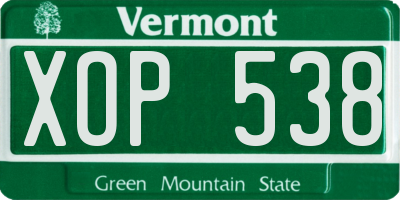 VT license plate XOP538