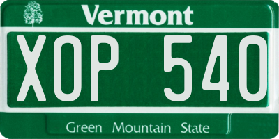 VT license plate XOP540