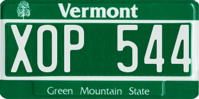 VT license plate XOP544