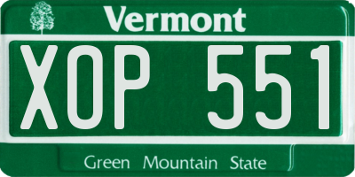 VT license plate XOP551