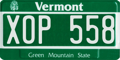 VT license plate XOP558