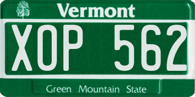 VT license plate XOP562