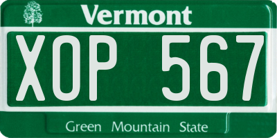 VT license plate XOP567