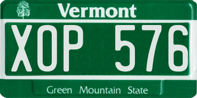 VT license plate XOP576