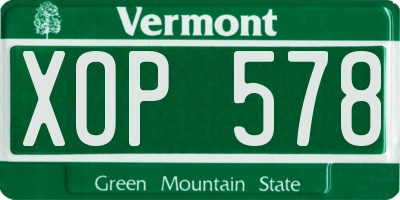 VT license plate XOP578