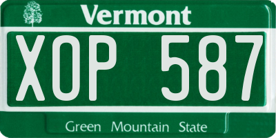 VT license plate XOP587