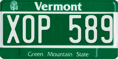 VT license plate XOP589