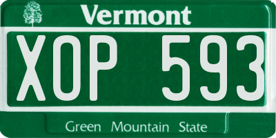 VT license plate XOP593