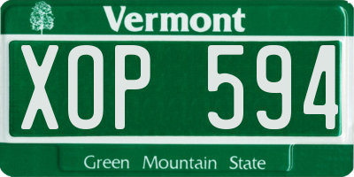 VT license plate XOP594