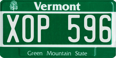 VT license plate XOP596