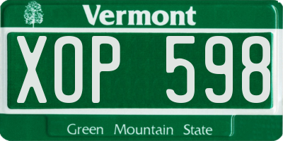 VT license plate XOP598