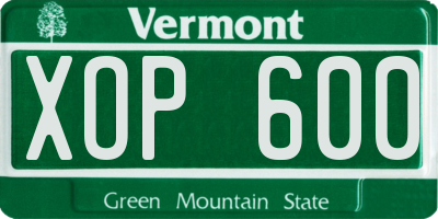 VT license plate XOP600